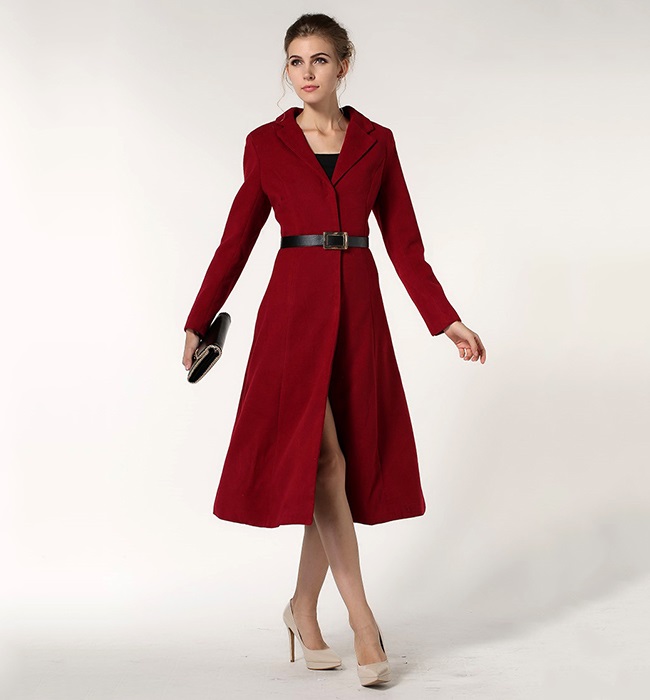 Long Burgundy Womens Wool Coats